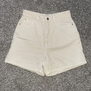 Zara Cream High-Waist Denim Shorts